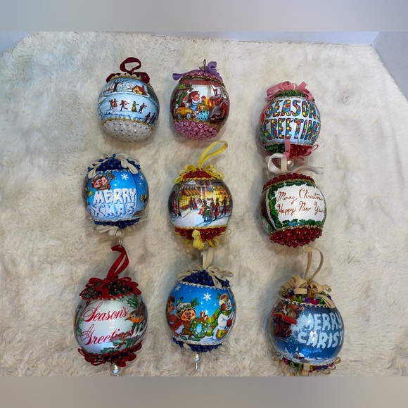 Other - Lot of 9~ Vintage styrofoam hand beaded push pin Christmas ornaments